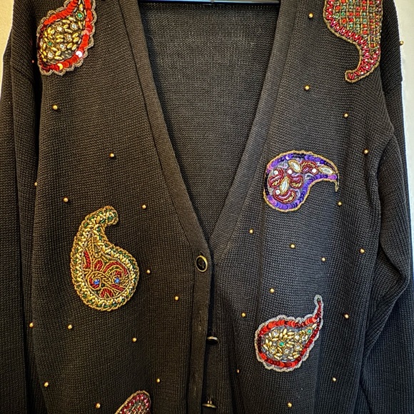 Vintage Paisley Embellished beaded Black Cardigan size small - Picture 9 of 9